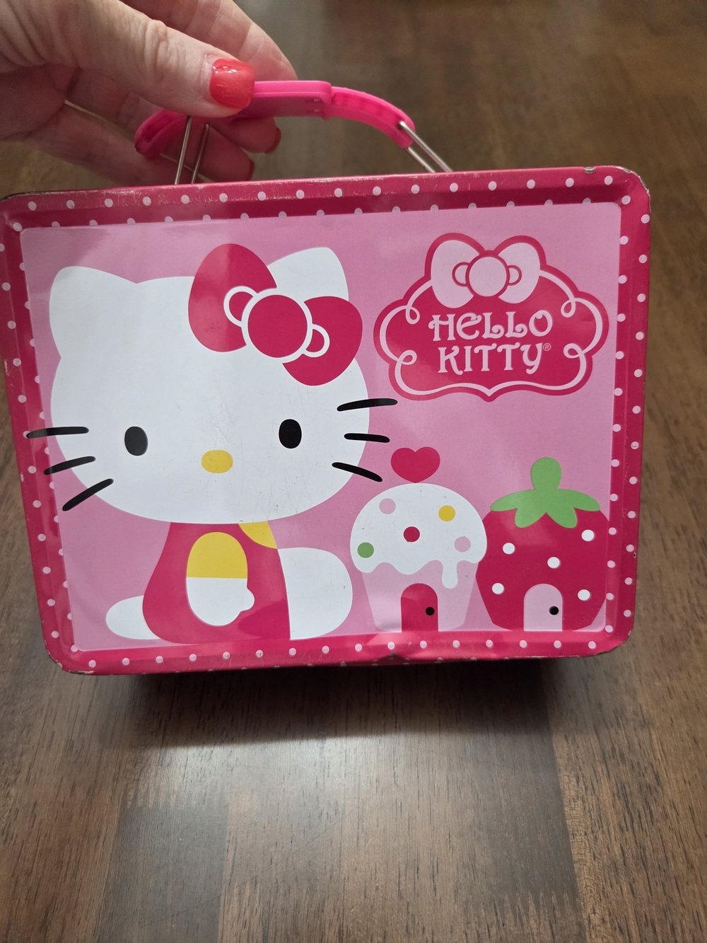 Hello Kitty Pink Polka-Accent Tin Carry Case